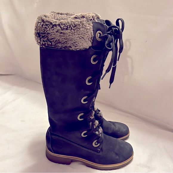 Timberland Mirney black leather faux fur thong and trim high boots - Picture 14 of 14